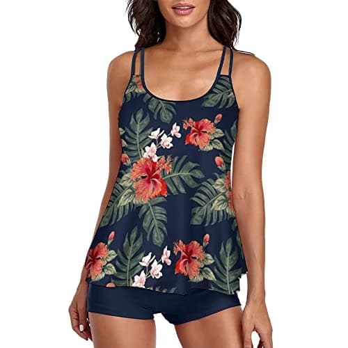 LCMTWX Women's Solid Color Two-Piece Split Swimsuit Tank Top and Shorts