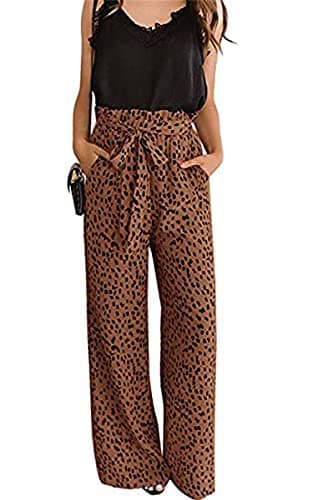 Womens Cotton Palazzo Wide Leg Pants with Pockets and Belt