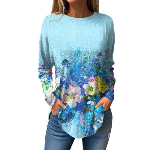 Shusuen 2024 Casual Crewneck Printed Tops for Women