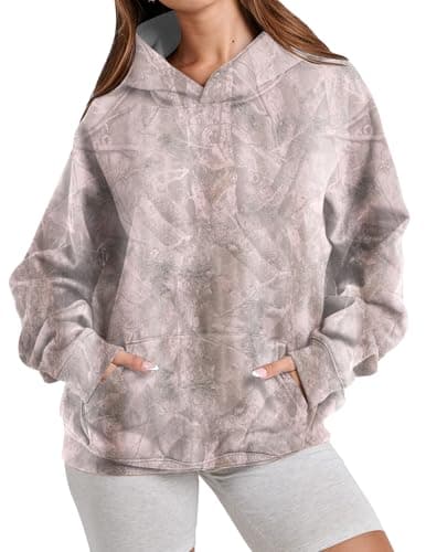 Eutten Womens Camo Hoodies Maple Leaf Print Oversized Fleece Sweatshirt with Pocket