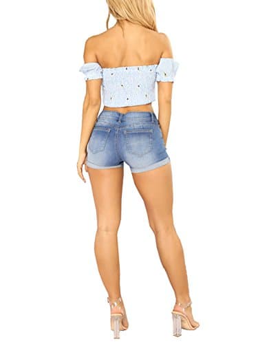 Gozilla Women's Casual Summer Mid Waist Stretchy Denim Jeans Shorts