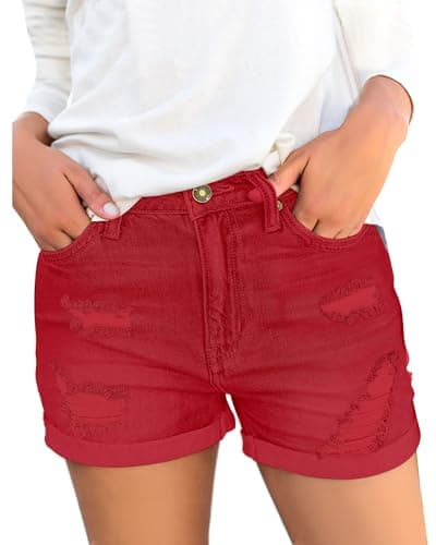 Luvamia Women's High-Waisted Ripped Denim Shorts