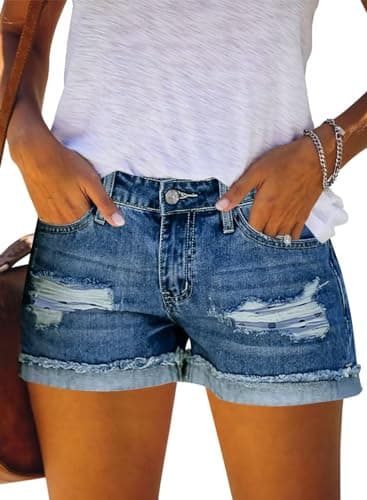JOCAFIYE Women's High Waisted Ripped Jean Shorts