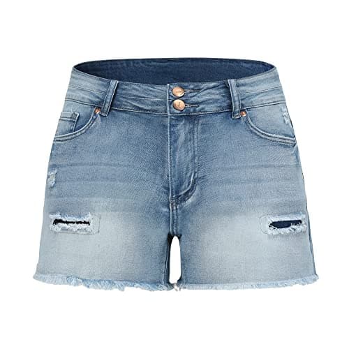 Thunder Star Women's Mid Rise Ripped Stretch Denim Shorts