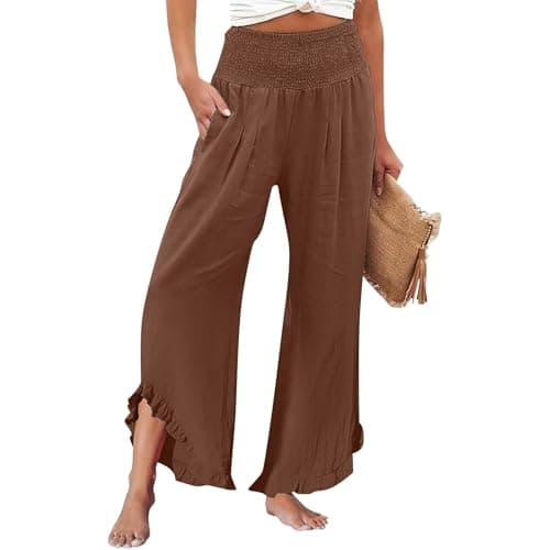 GOKKILRW Women's Lightweight Boho Linen High Waist Flowy Palazzo Pants