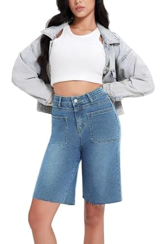 Allimy Women's Denim Cargo Knee-Length Shorts with Pockets