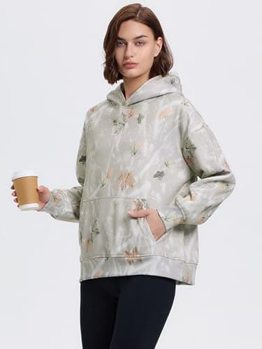 YKR Women's Camo Hoodie with Maple Leaf Print Fleece Pullover Sweater