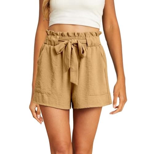 2025 High Waist Elastic Linen Shorts with Bowknot Pockets for Women