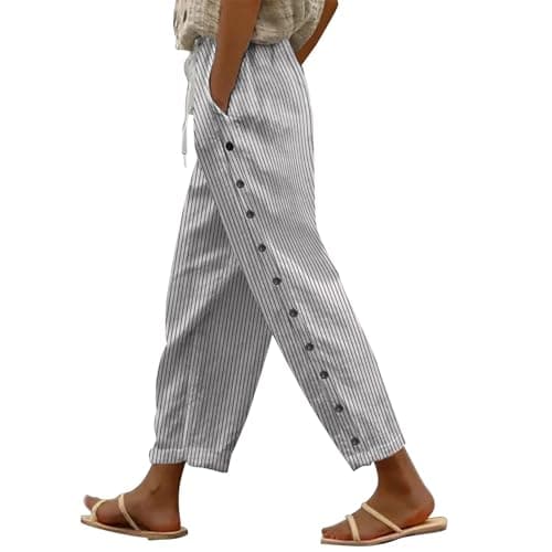 Boho Striped Linen Pants for Women Summer Casual Beach