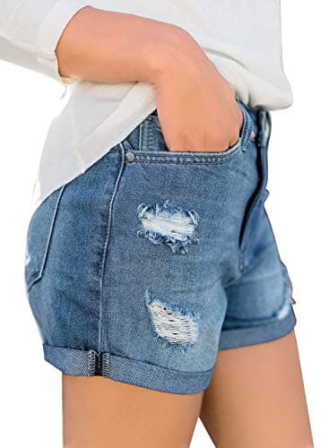 Luvamia Women's High-Waisted Ripped Denim Shorts