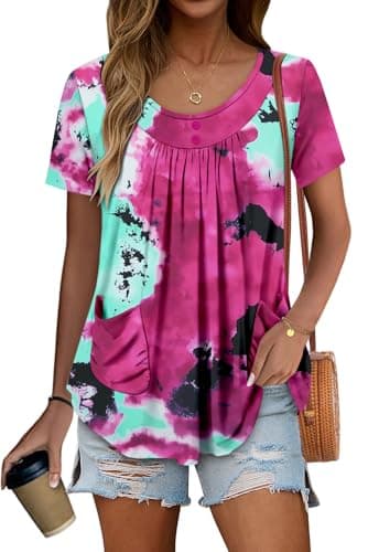 Angerella Women's Flirty Summer Pleated Floral Tunic Top S-3XL