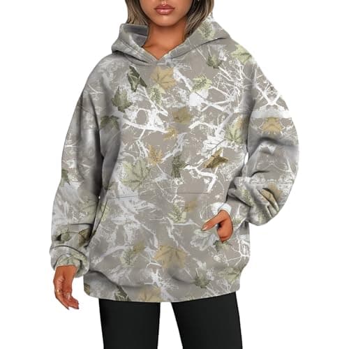 Thatrich Camo Sweatshirt Women Maple Leaf Graphic Hoodies
