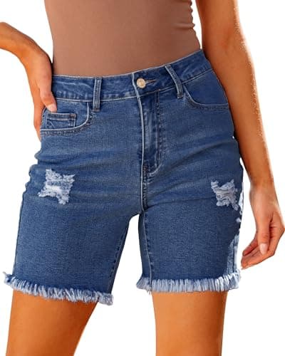 Luvamia Women's High-Waisted Distressed Denim Long Shorts