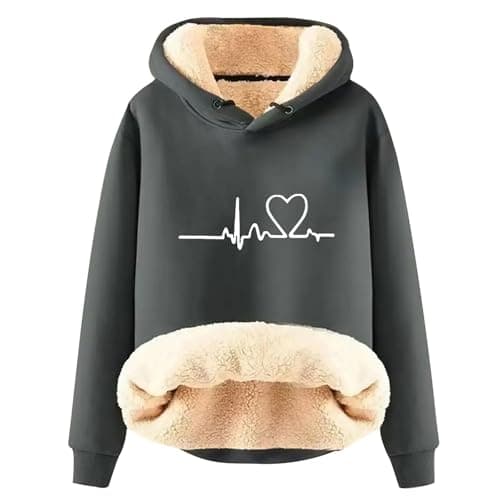 Warm Heart Print Fleece Hoodie for Women Winter Casual Pullovers
