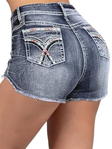 Flamingals Women's Mid-Rise Ripped Skinny Denim Shorts