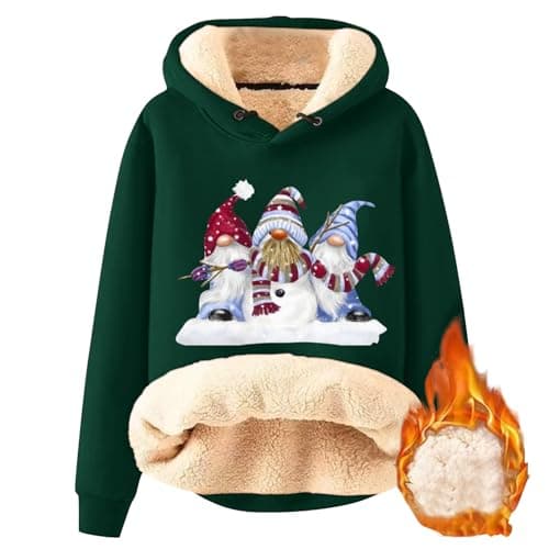 FlekmanArt Warm Sherpa Fleece Hoodie for Women Christmas Print Trendy Sweatshirt