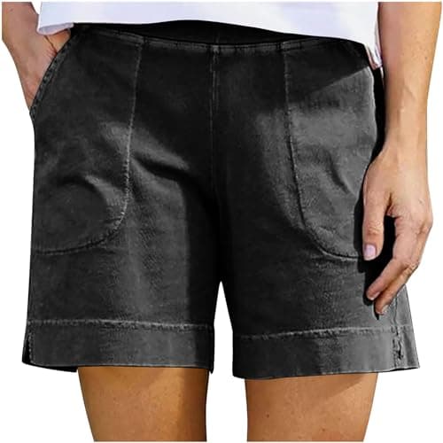 Sktremeuru Women's Casual Elastic Waist Linen Shorts Light and Loose FitSummer Beach Pants with Pocket