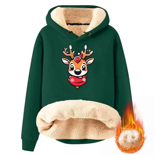 FlekmanArt Thick Warm Sherpa Fleece Pullover Hoodies with Christmas Print