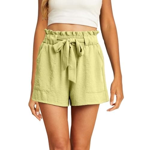 2025 High Waist Elastic Linen Shorts with Bowknot Pockets for Women