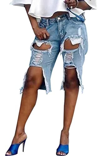 BestGirl Women's Mid Rise Ripped Denim Distressed Short Jeans