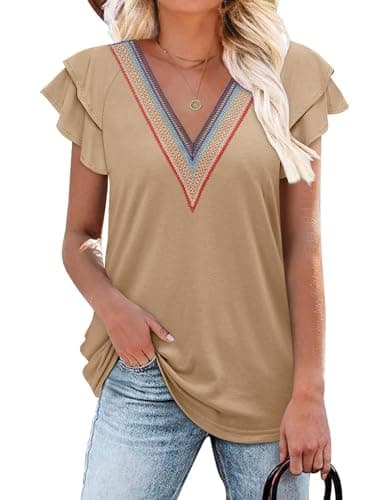 Angerella Women's Flared Floral V-Neck Tunic Tops