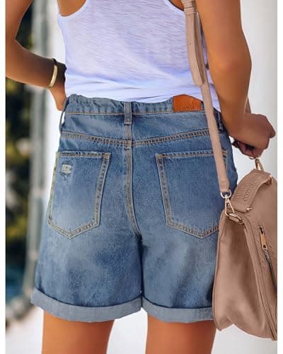 Luvamia Women's High Rise Ripped Denim Shorts