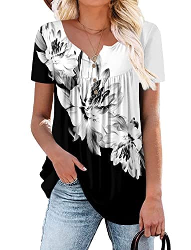 ROSELINLIN Women's Floral Summer Short Sleeve Shirt Loose Fit Leggings Top