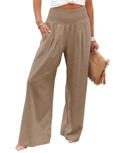 Elastic High Waisted Palazzo Pants with Pocket for Women