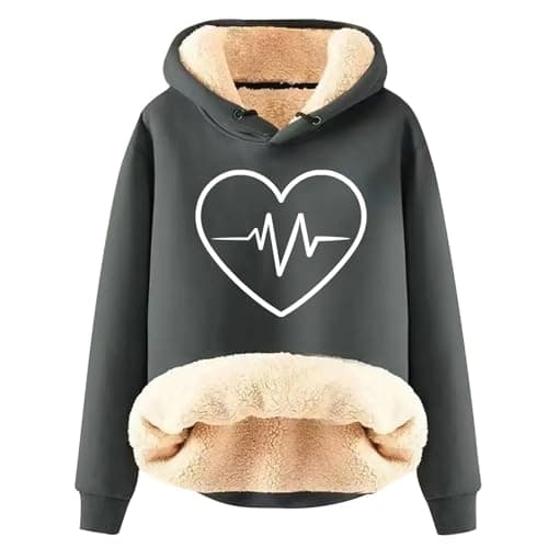 Warm Heart Print Fleece Hoodie for Women Winter Casual Pullovers