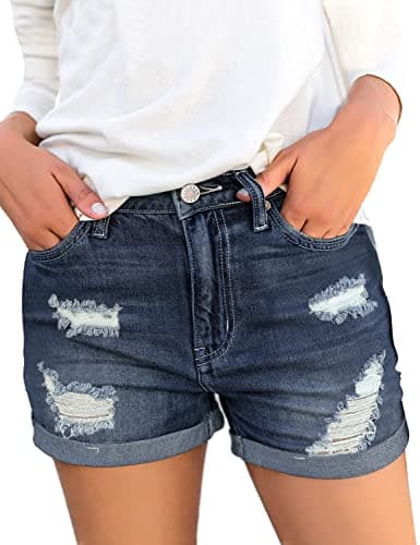 Luvamia Women's High-Waisted Ripped Denim Shorts