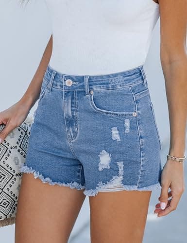 Luvamia Women's High Waisted Distressed Denim Shorts