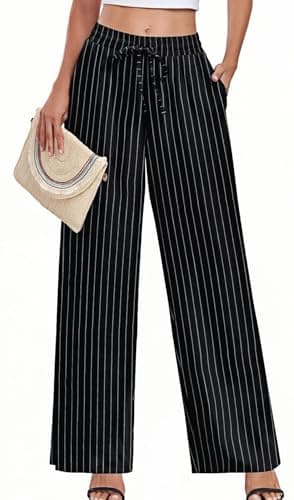 YVH Women's Casual Loose Fit Palazzo Pants with Pockets Elastic Waist