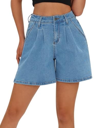 Rosswear Women's High-Waisted Wide Leg Denim Stretch Jean Shorts