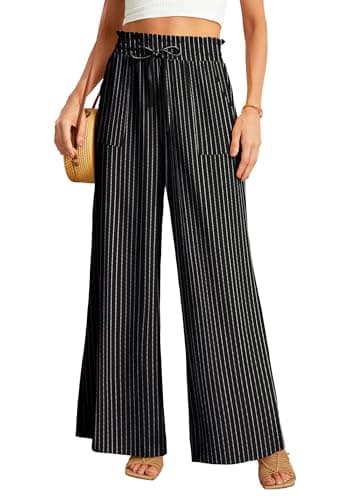 JINKESI Women's High-Waist Wide Leg Loose Pants with Adjustable Ties