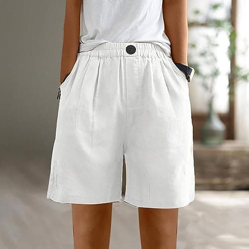 Sktremeuru Women's Trendy Casual Cotton and Linen Yoga Beach Shorts