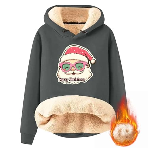 FlekmanArt Thick Warm Sherpa Fleece Pullover Hoodies with Christmas Print