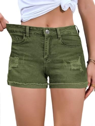 FEKOAFE 2025 Women's Summer Mid/High-Waisted Ripped Denim Shorts