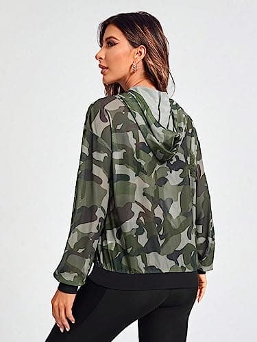 Milumia Women's Camo Sheer Workout Zip-Up Long Sleeve Hoodie