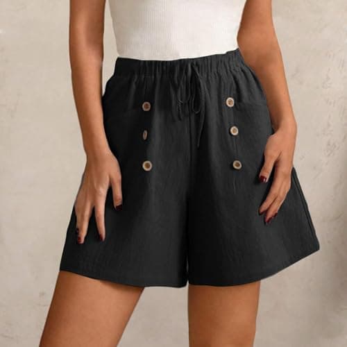 Sktremeuru Women's Casual Cotton Linen Bermuda Shorts with Pocket