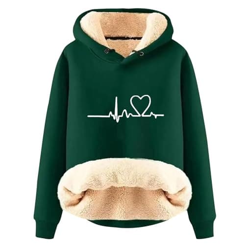 Warm Heart Print Fleece Hoodie for Women Winter Casual Pullovers