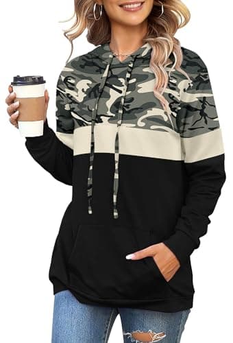 Angerella Women Camo Leopard Print Hoodies Pullover Sweatshirt for Fashionable Women Camo Leopard Print Hooded Sweatshirt with Pocket