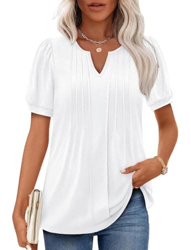 Angerella Women's Casual V-Neck Short Sleeve Tunic Top