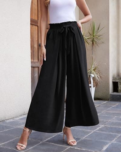 Lousguta High-Waisted Wide Leg Palazzo Pants for Women with Pockets
