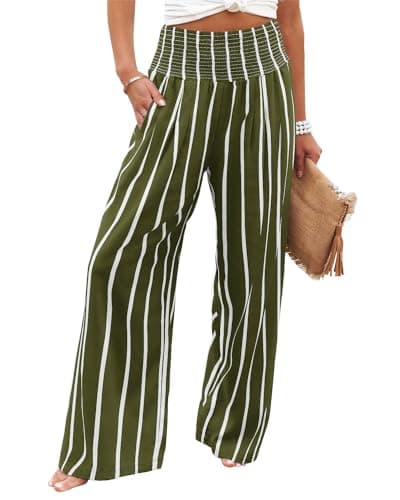 Elastic High Waisted Palazzo Pants with Pocket for Women