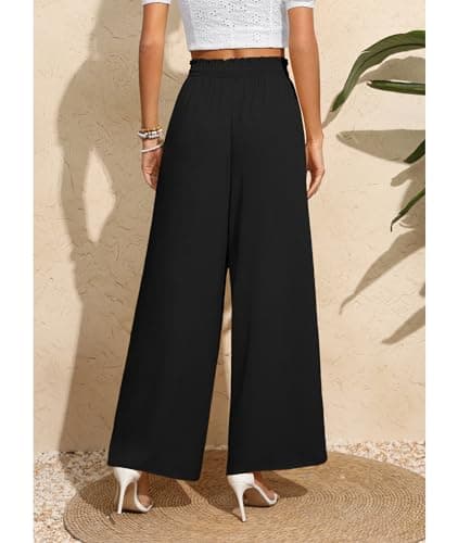 CZYINXIAN Women's Wide Leg Casual Pants with Adjustable Elastic Waist and Pockets