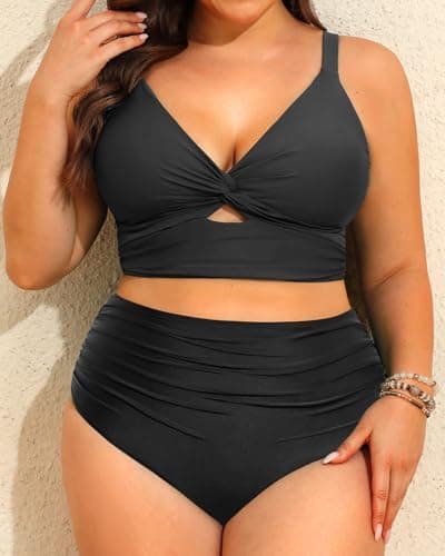Daci Plus Size Knot Twist High Waisted Bikini Tummy Control_swimsuits 2025