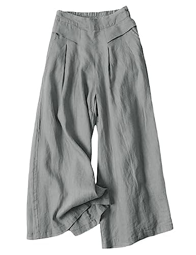 Bianstore Women's Culottes Linen Wide Leg Pants with Pockets