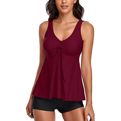 LCMTWX Women's Solid Color Two-Piece Split Swimsuit Tank Top and Shorts