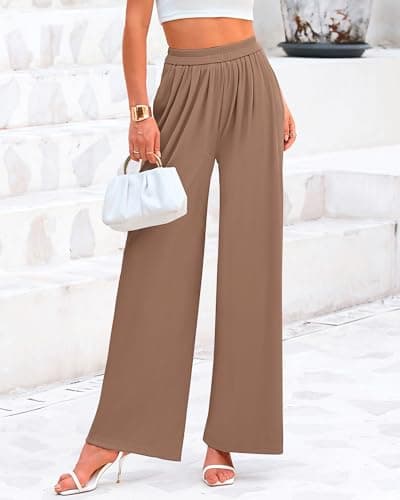 BTFBM Women's Casual Wide Leg Knit Trousers with Pockets