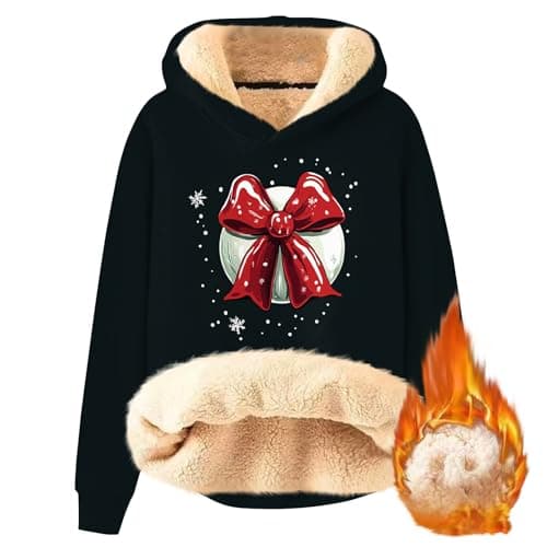 FlekmanArt Thick Warm Sherpa Fleece Pullover Hoodies with Christmas Print